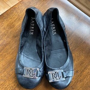 Ralph Lauren Betty Black Scrunch Ballet Flats Women’s Shoes Size 5.5 B Silver